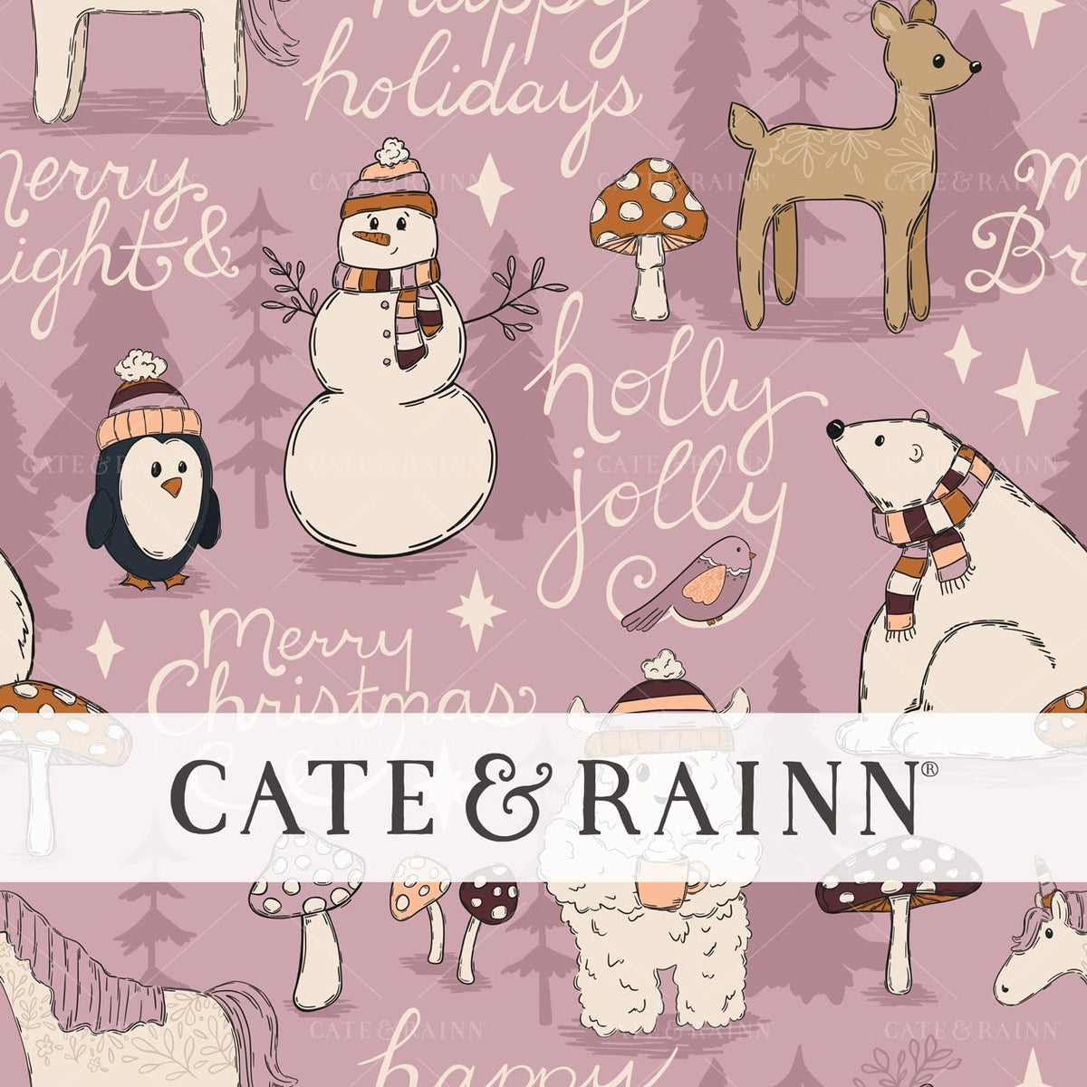 Magical Christmas Animals Seamless Pattern Design by Cate &amp; Rainn