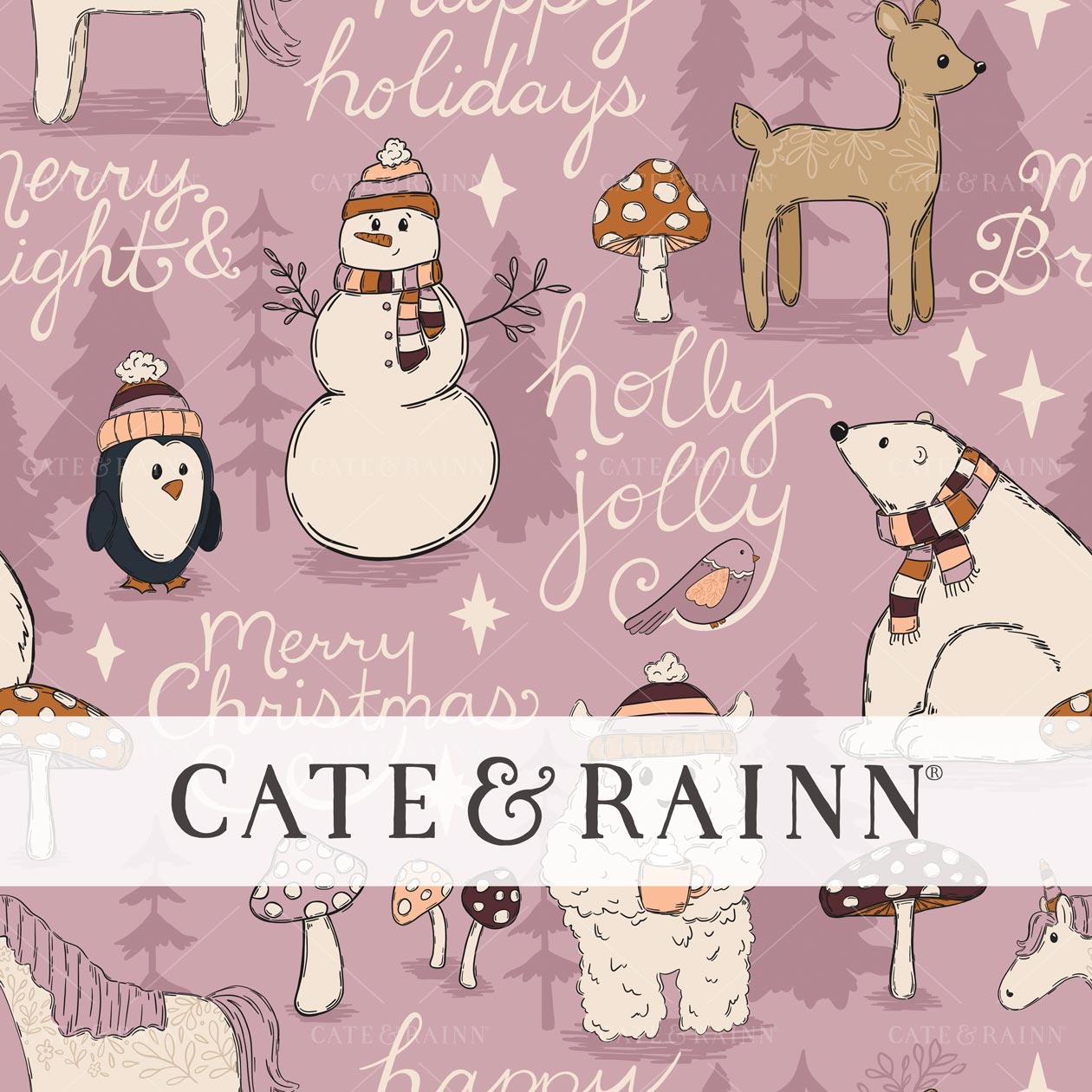 Magical Christmas Animals Seamless Pattern Design by Cate & Rainn