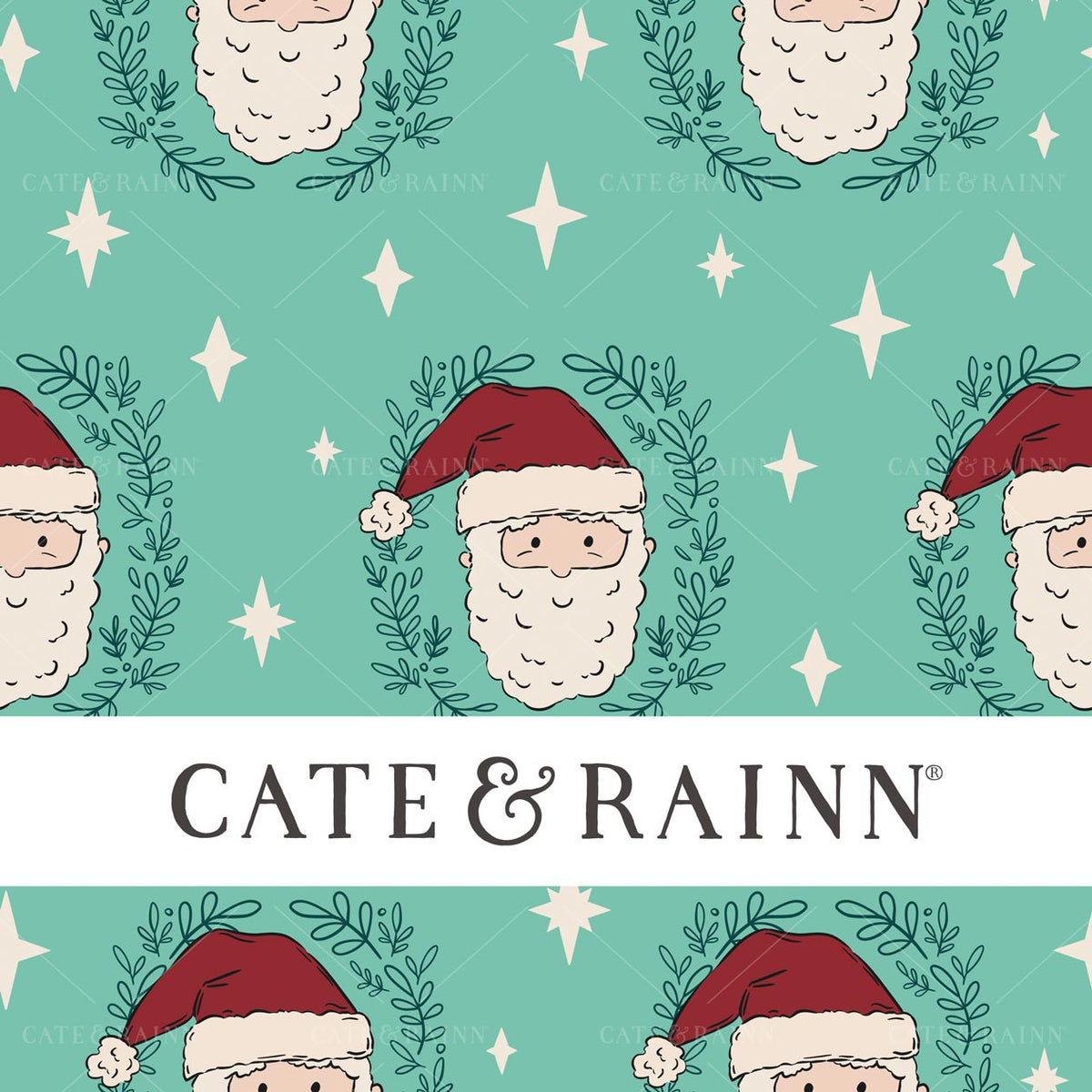 Turquoise Vintage Santa Claus Seamless Pattern | Whimsical Winter Candy Shoppe Collection