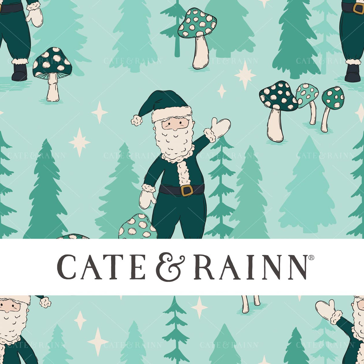 Blue Magical Forest Santa Claus Seamless Pattern | Whimsical Winter Candy Shoppe Collection