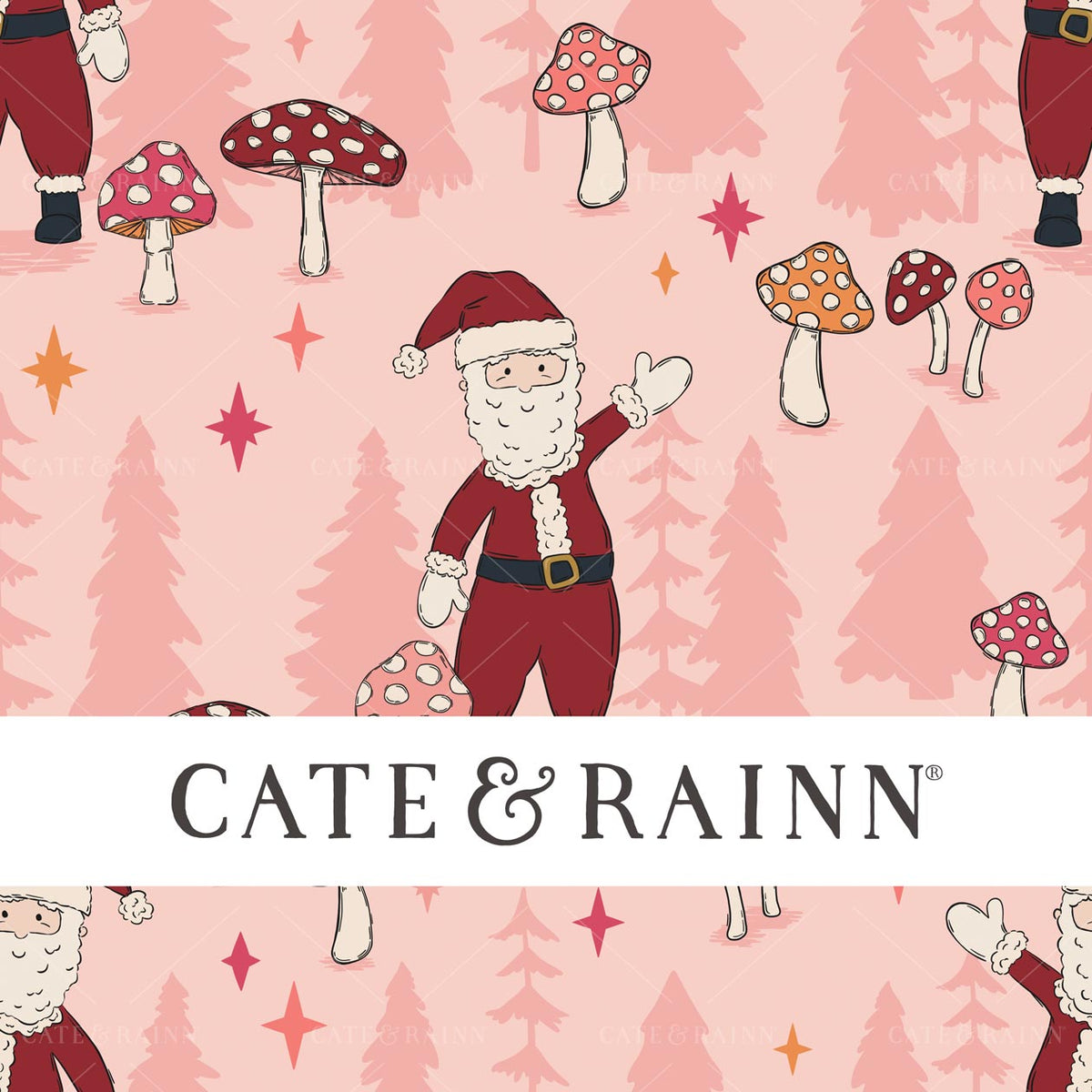 Pink and Red Magical Forest Santa Claus Seamless Pattern | Whimsical Winter Candy Shoppe Collection