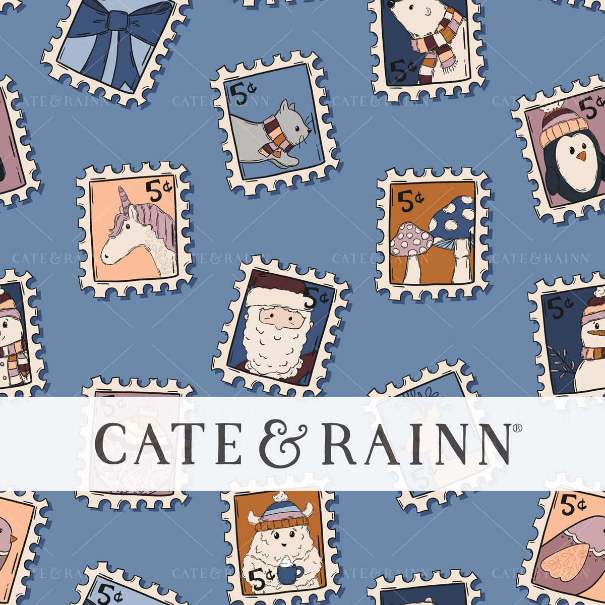 Holiday Postage Stamps Seamless Pattern Design by Cate and Rainn