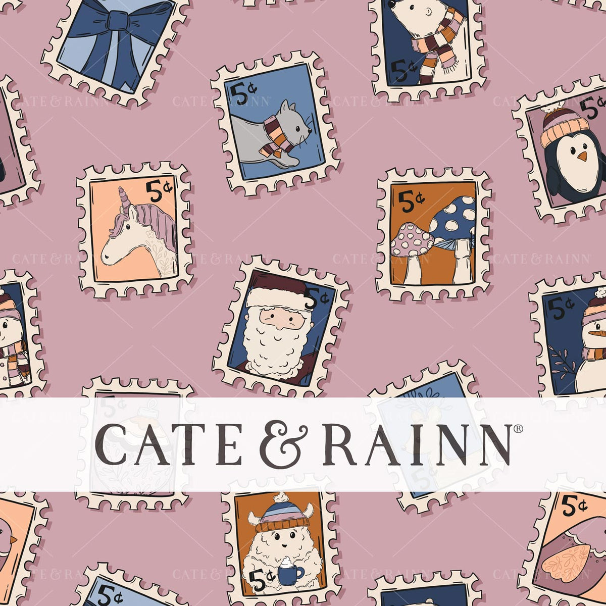 Holiday Postage Stamps Seamless Pattern Design by Cate and Rainn