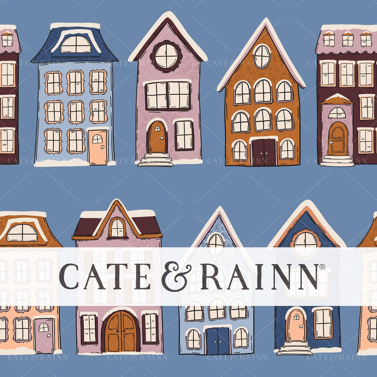 Whimsical Winter Village Houses Seamless Pattern Design by Cate &amp; Rainn