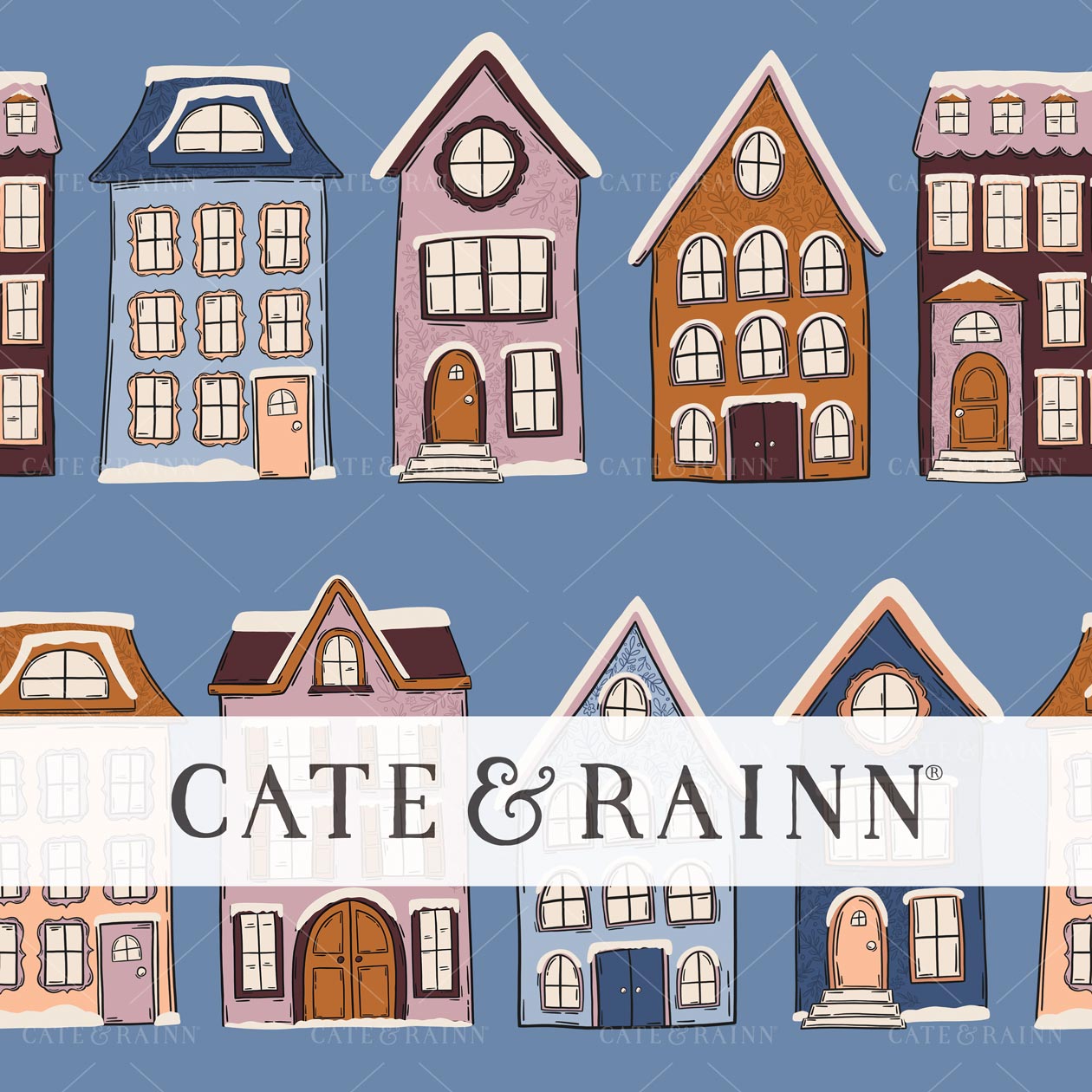 Whimsical Winter Village Houses Seamless Pattern Design by Cate & Rainn