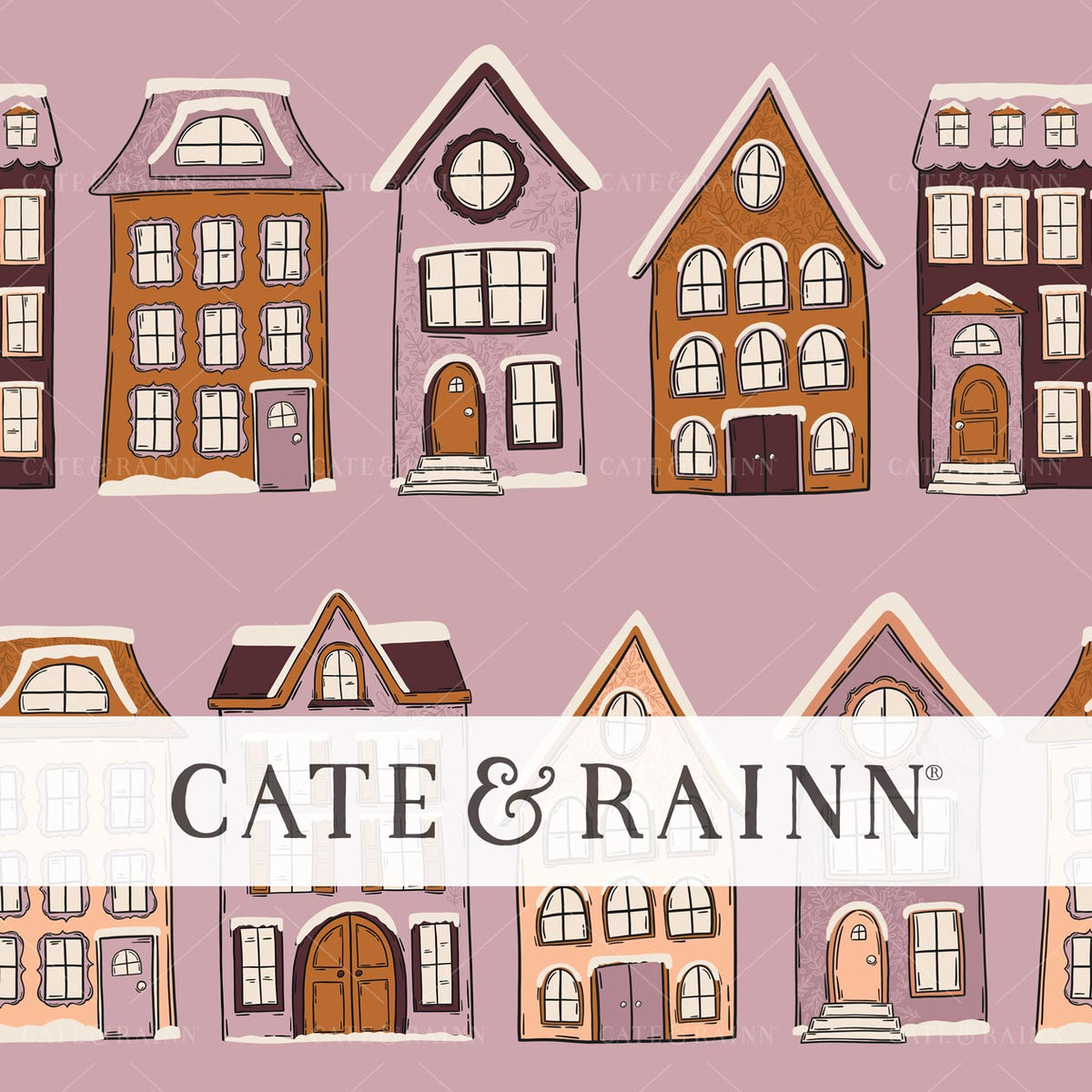 Whimsical Winter Village Houses Seamless Pattern Design by Cate &amp; Rainn