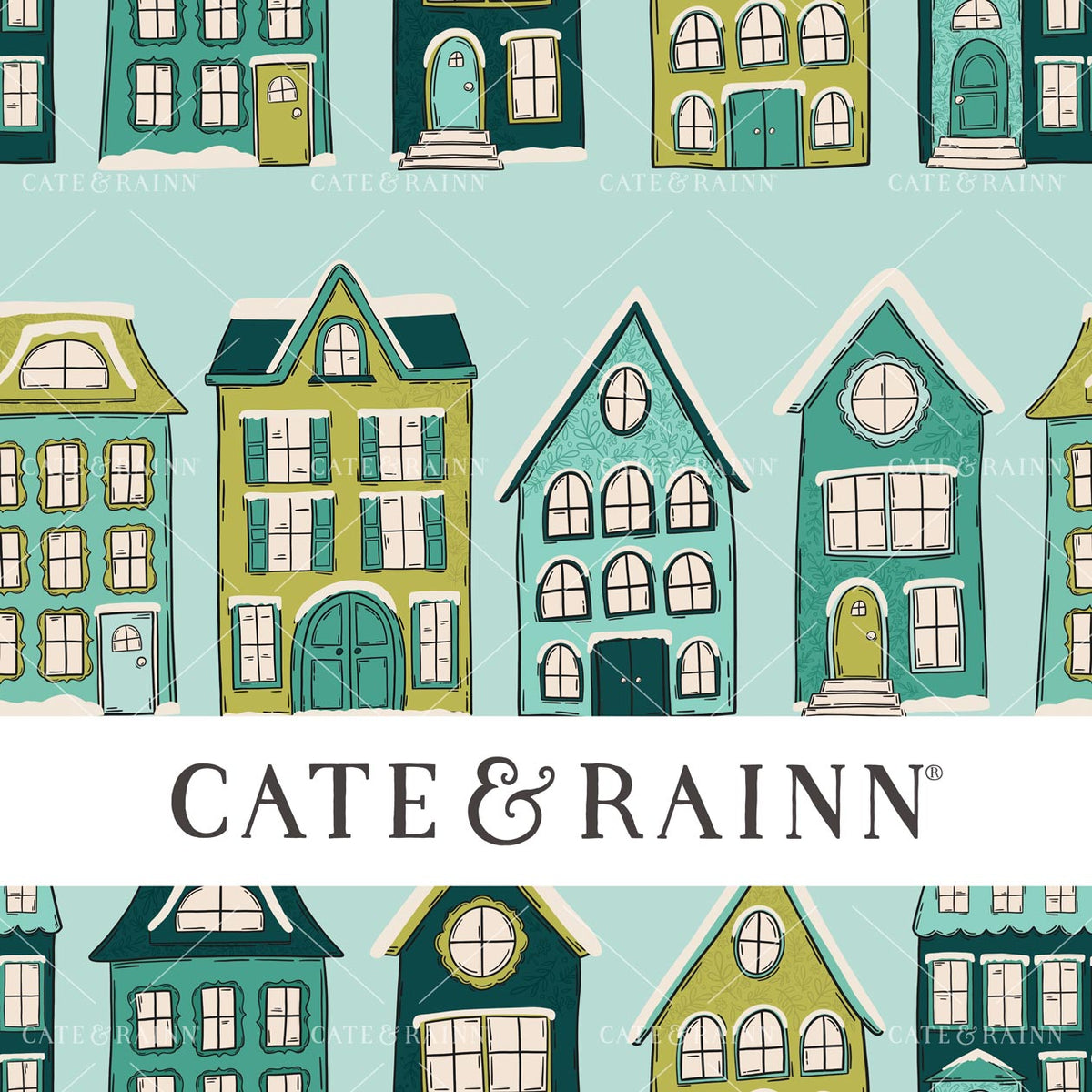 Teal Winter Village Seamless Pattern | Whimsical Winter Candy Shoppe Collection