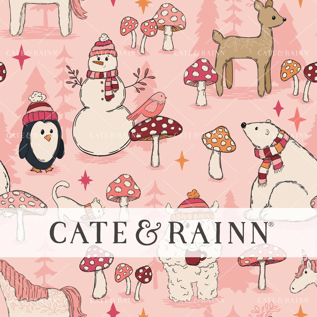 Pink Magical Winter Woods Seamless Pattern | Whimsical Winter Candy Shoppe Collection