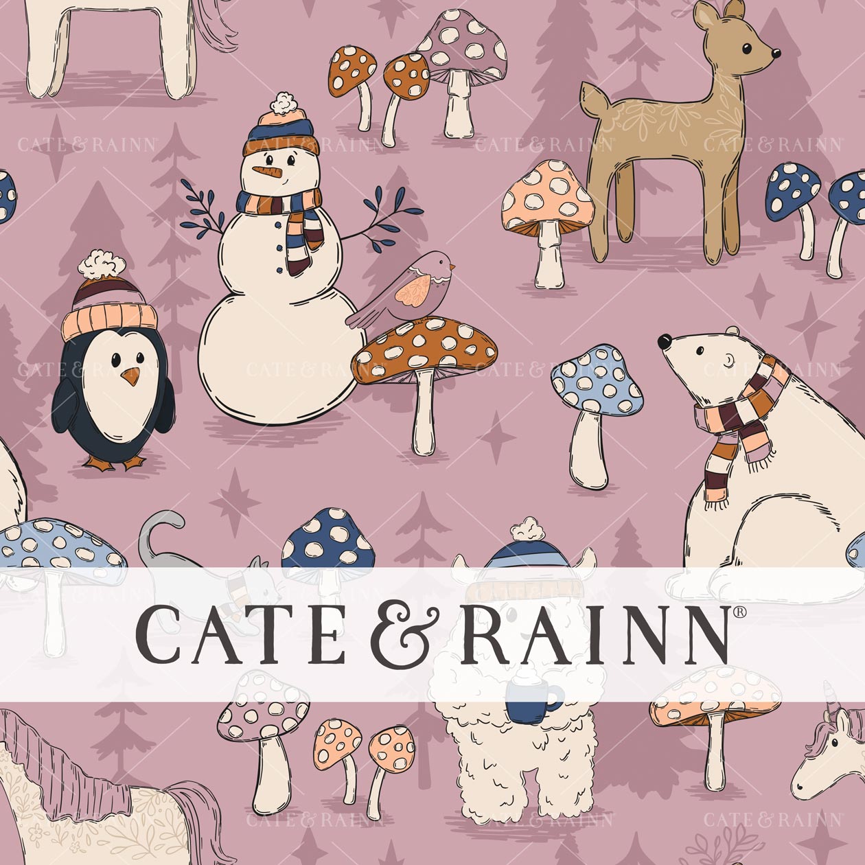Magical Winter Woods and Animals Seamless Pattern Design by Cate & Rainn