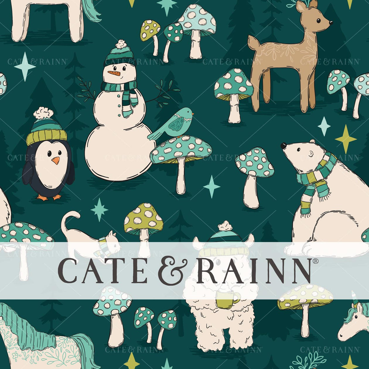 Teal Magical Winter Woods Seamless Pattern | Whimsical Winter Candy Shoppe Collection