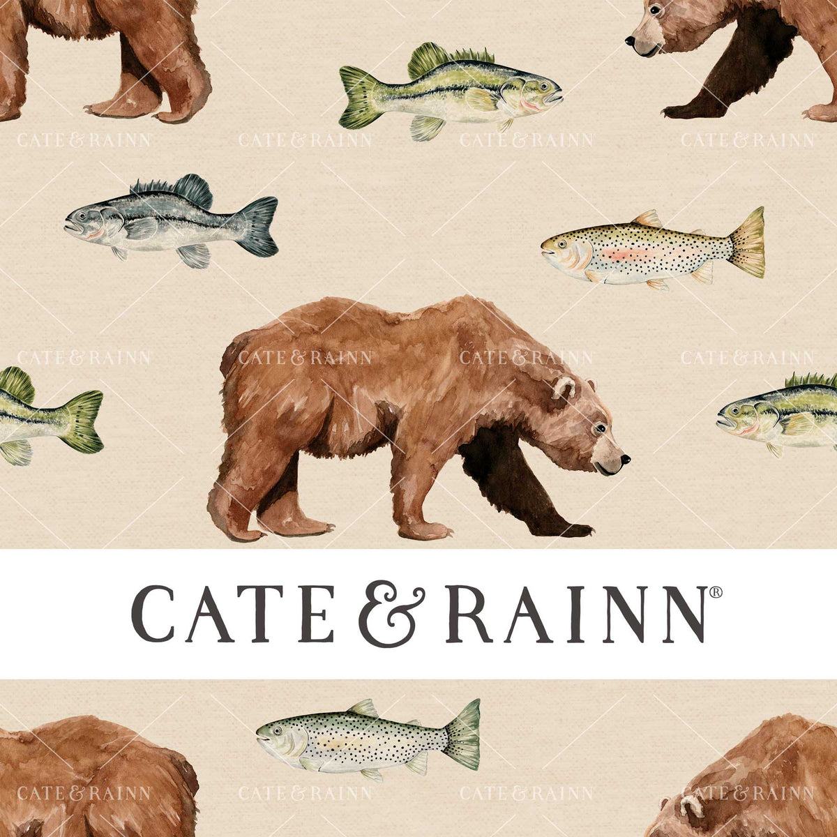 Rustic Bear and Fish Seamless Pattern Design by Cate &amp; Rainn