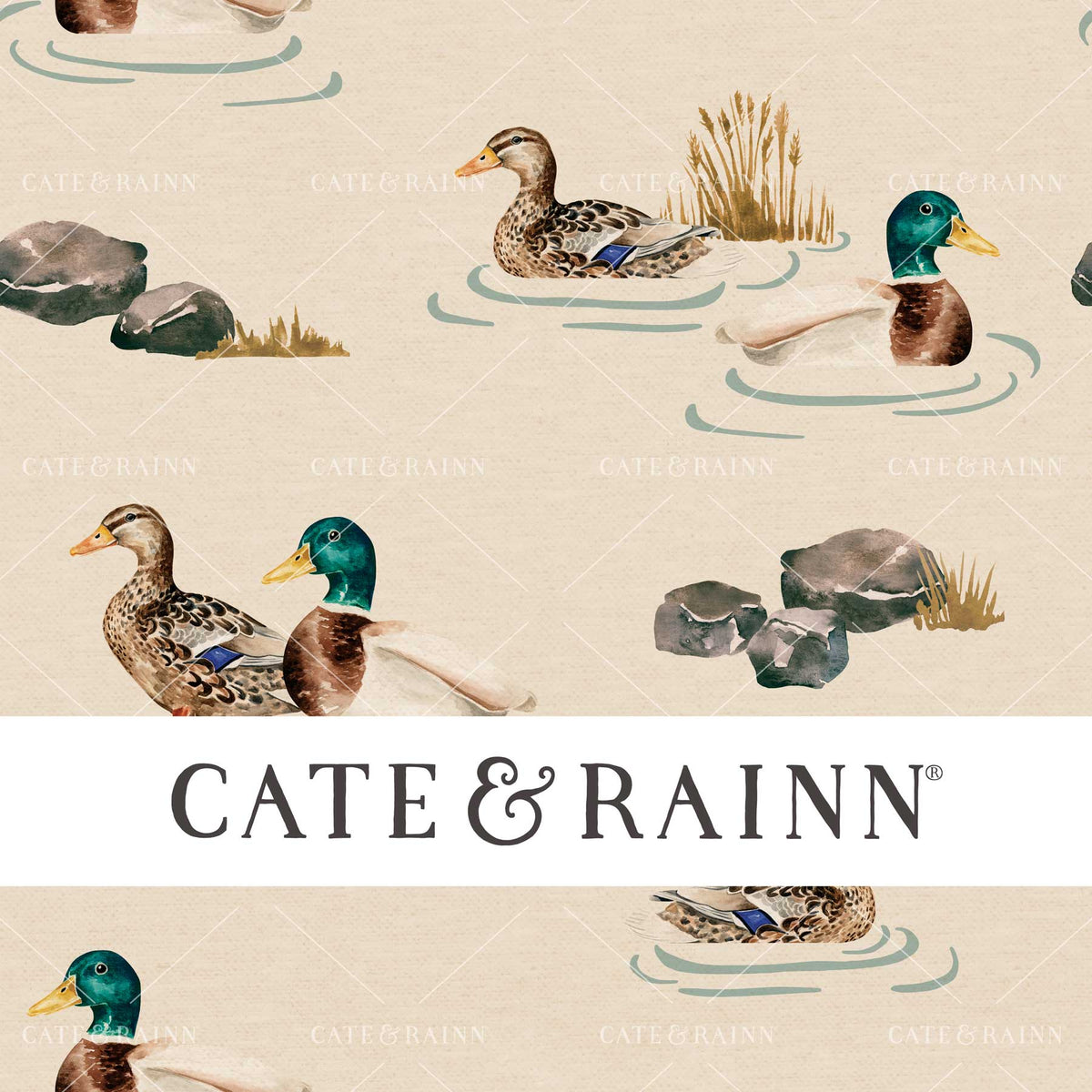 Vintage Rustic Duck Pond Seamless Pattern Design by Cate &amp; Rainn
