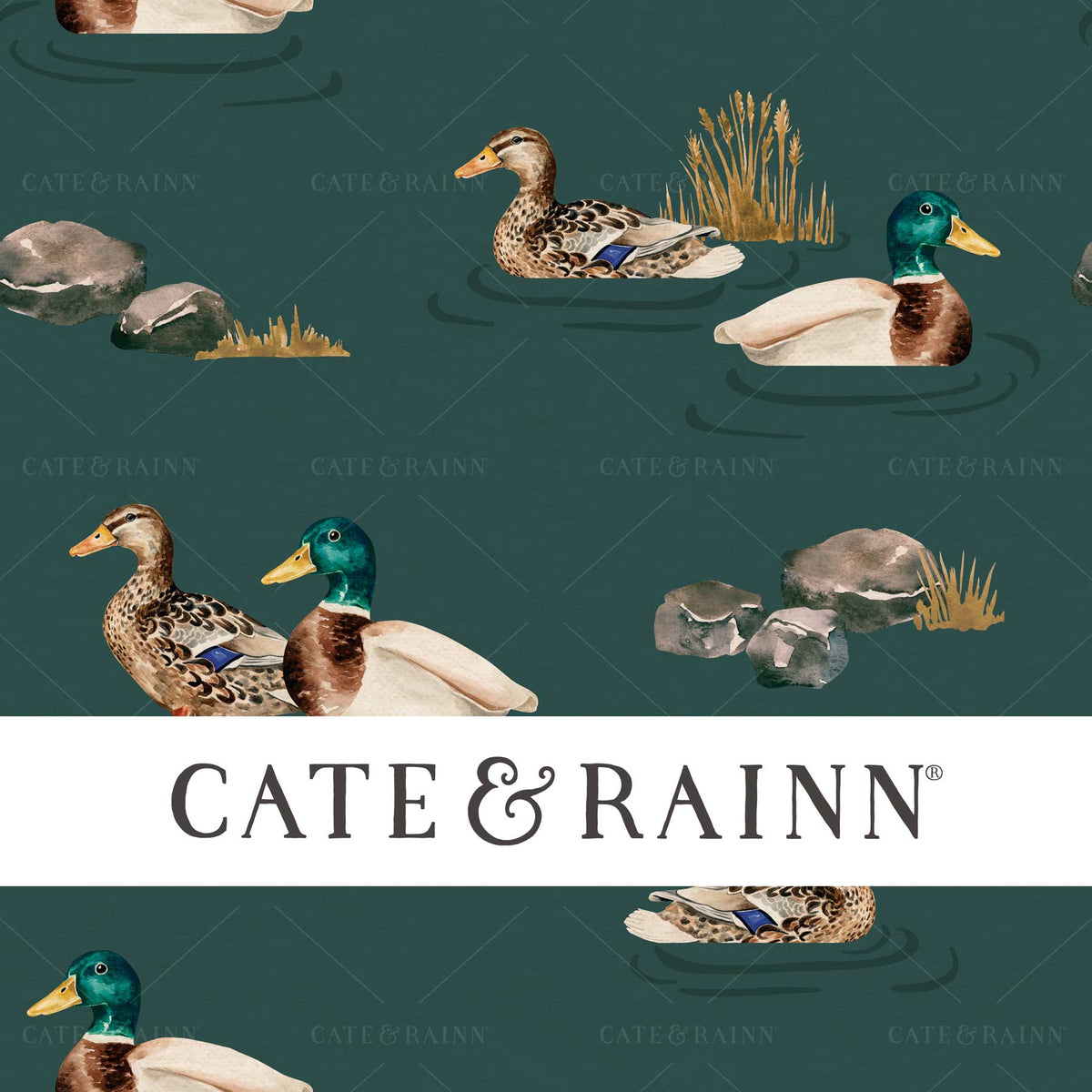 Vintage Rustic Duck Pond Seamless Pattern Design by Cate &amp; Rainn
