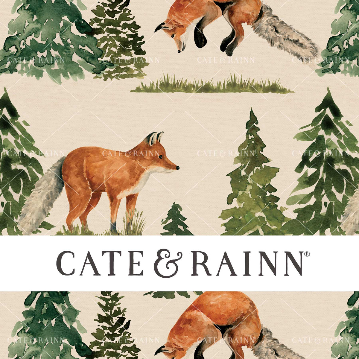 Woodland Forest Fox Seamless Pattern Design by Cate and Rainn