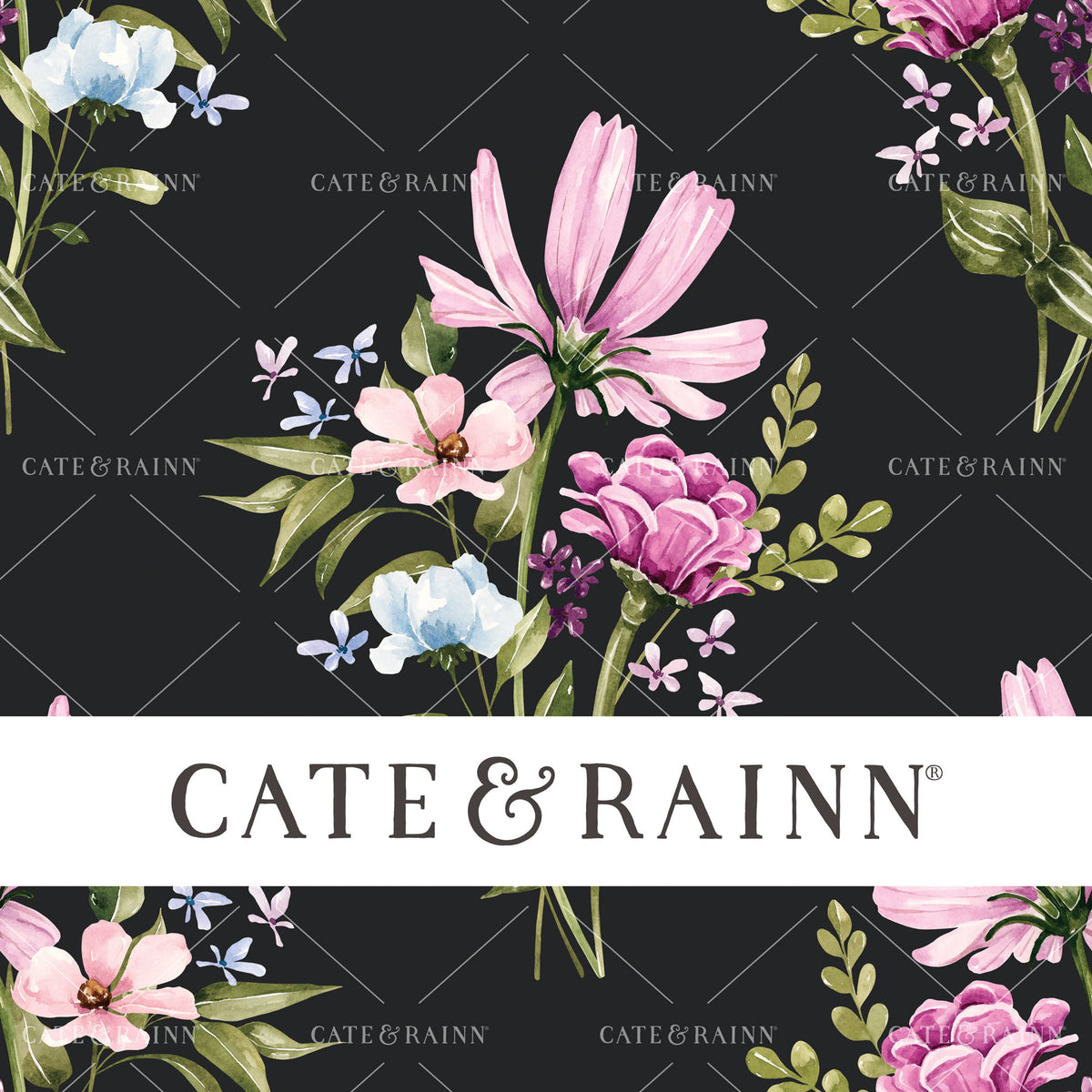 Wildflower Floral Bouquet on Black Seamless Pattern | Wildflower Fields Collection