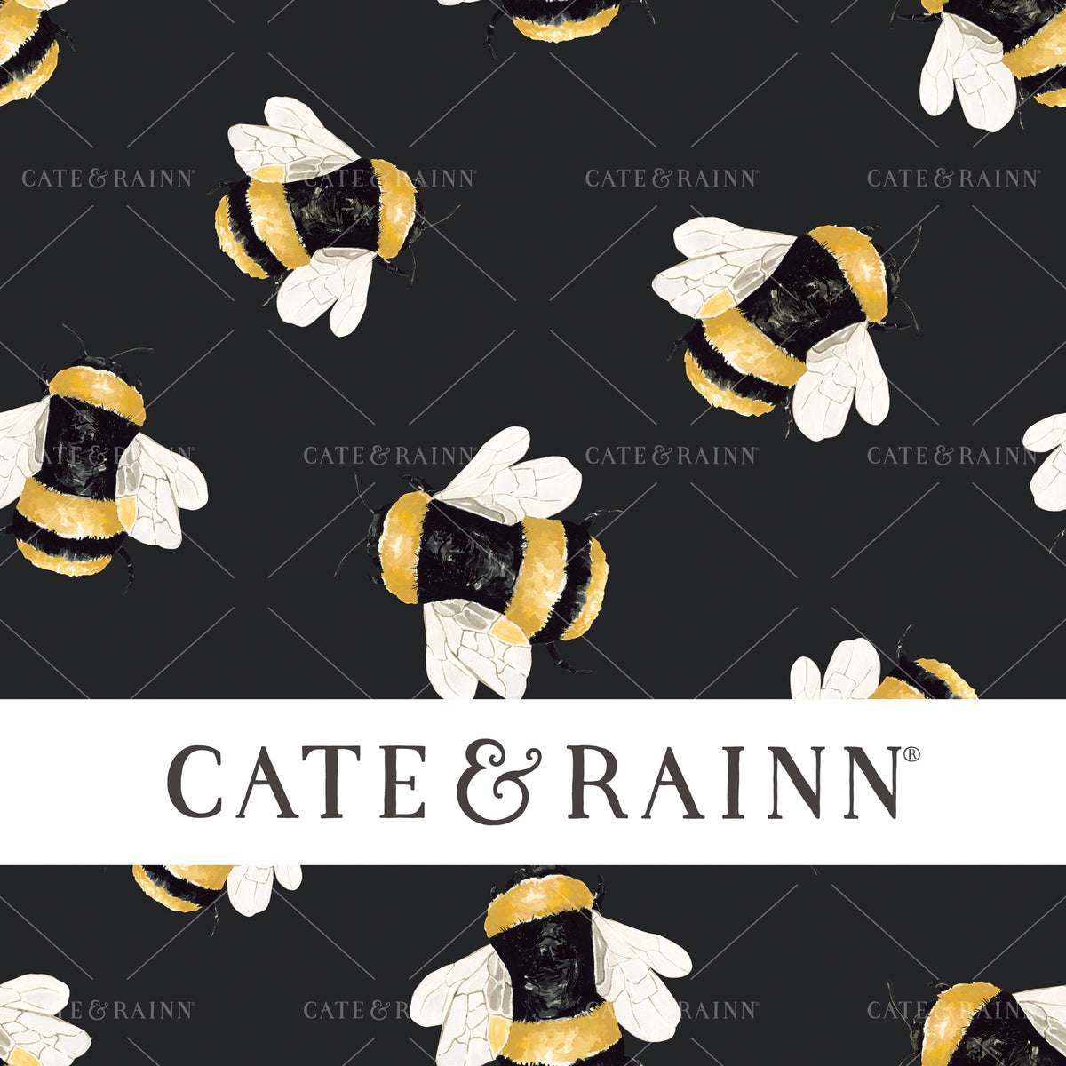 Bumblebees on Black Seamless Pattern | Wildflower Fields Collection
