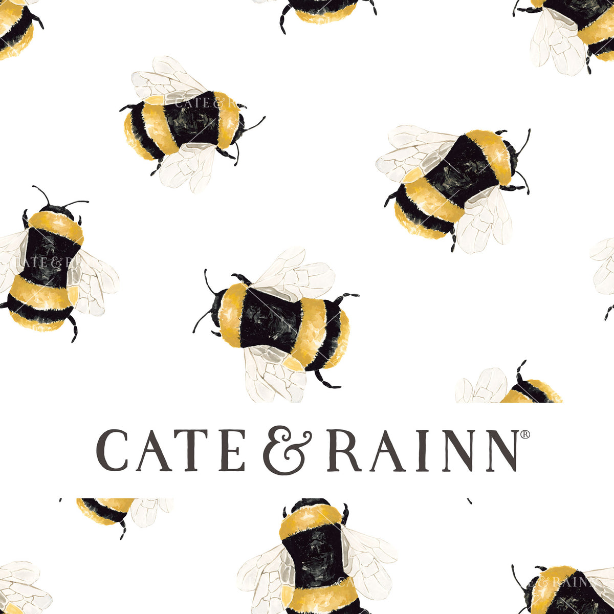 Bumblebees on White Seamless Pattern | Wildflower Fields Collection