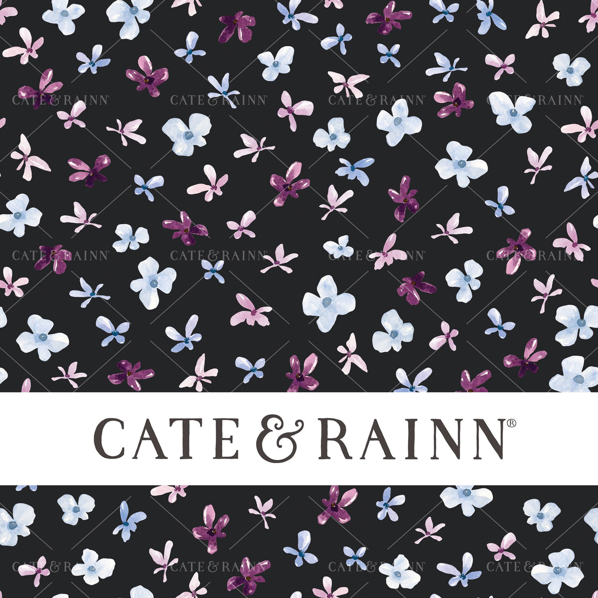 Ditzy Watercolor Floral on Black Seamless Pattern | Wildflower Fields Collection