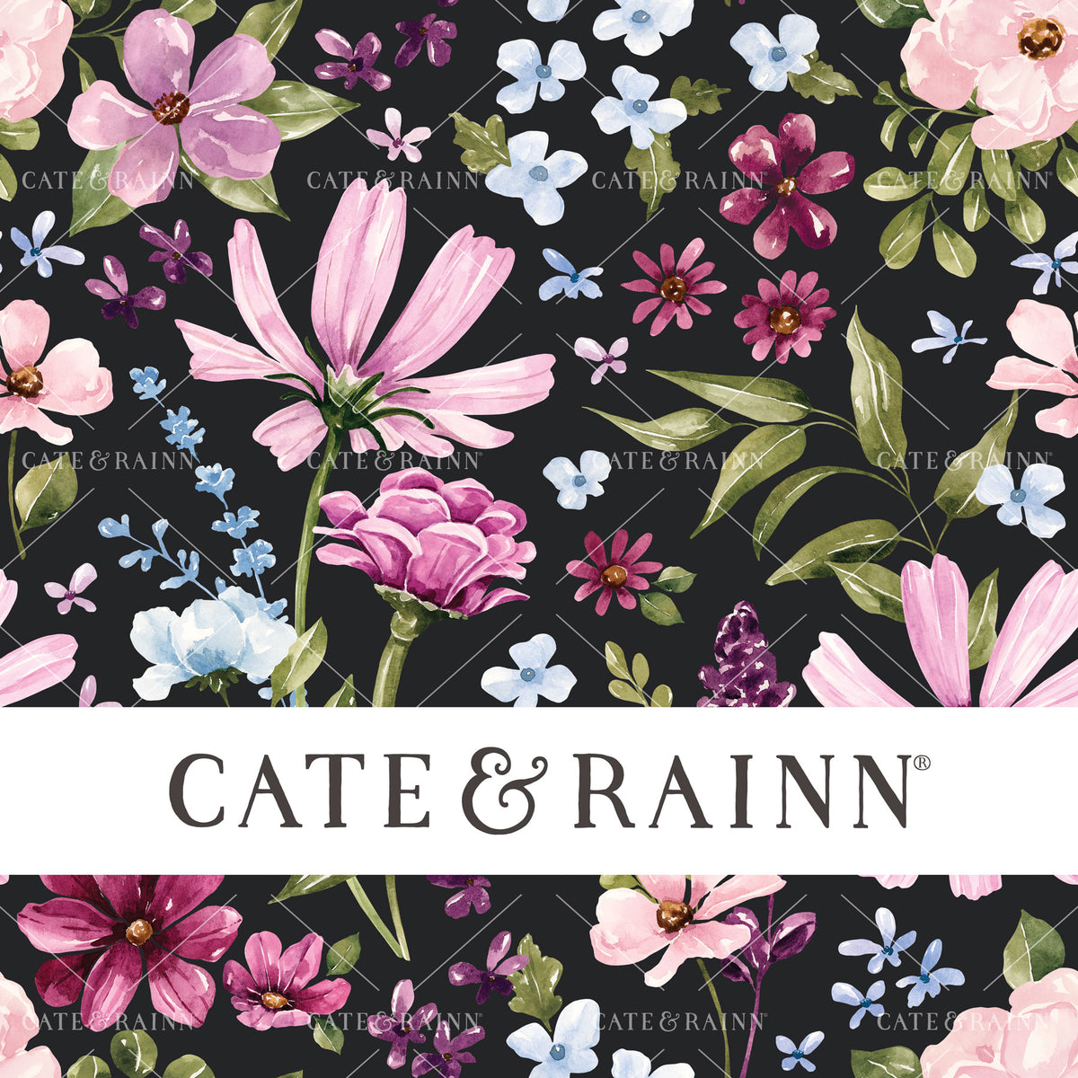 Wildflower Fields Floral on Black Seamless Pattern | Wildflower Fields Collection