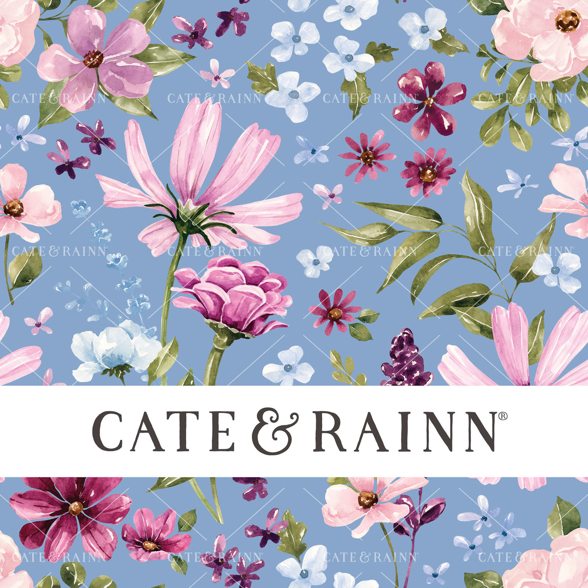 Wildflower Fields Floral on Blue Seamless Pattern | Wildflower Fields Collection