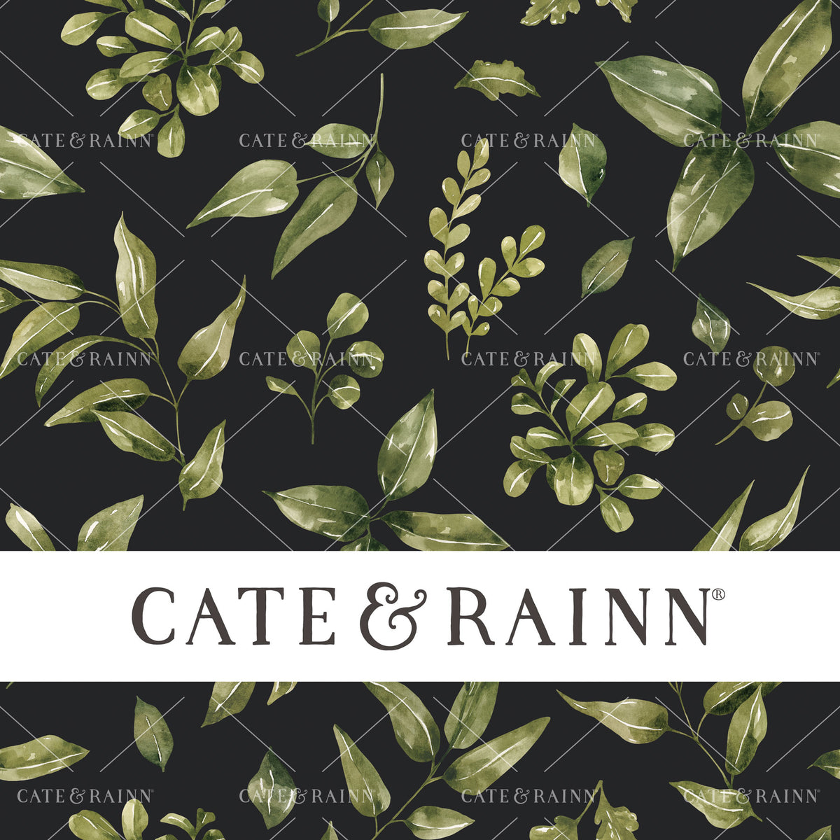 Watercolor Greenery on Black Seamless Pattern | Wildflower Fields Collection
