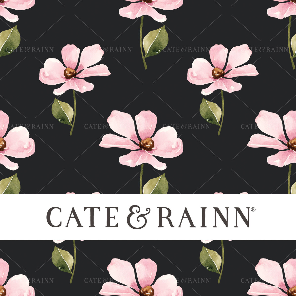 Pink Watercolor Flowers on Black Seamless Pattern | Wildflower Fields Collection