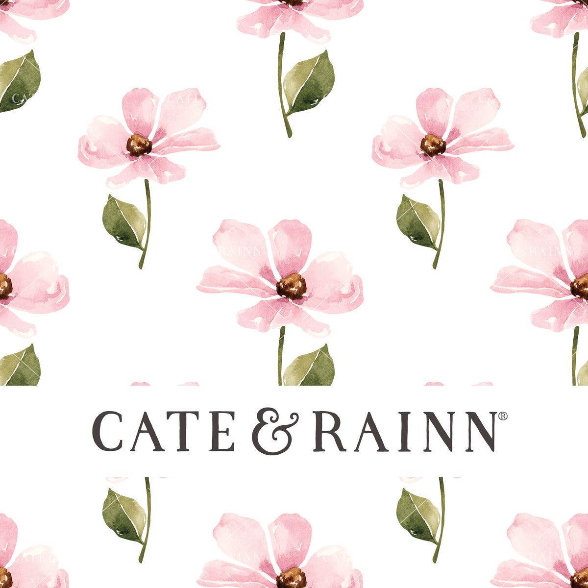 Pink Watercolor Flowers on White Seamless Pattern | Wildflower Fields Collection