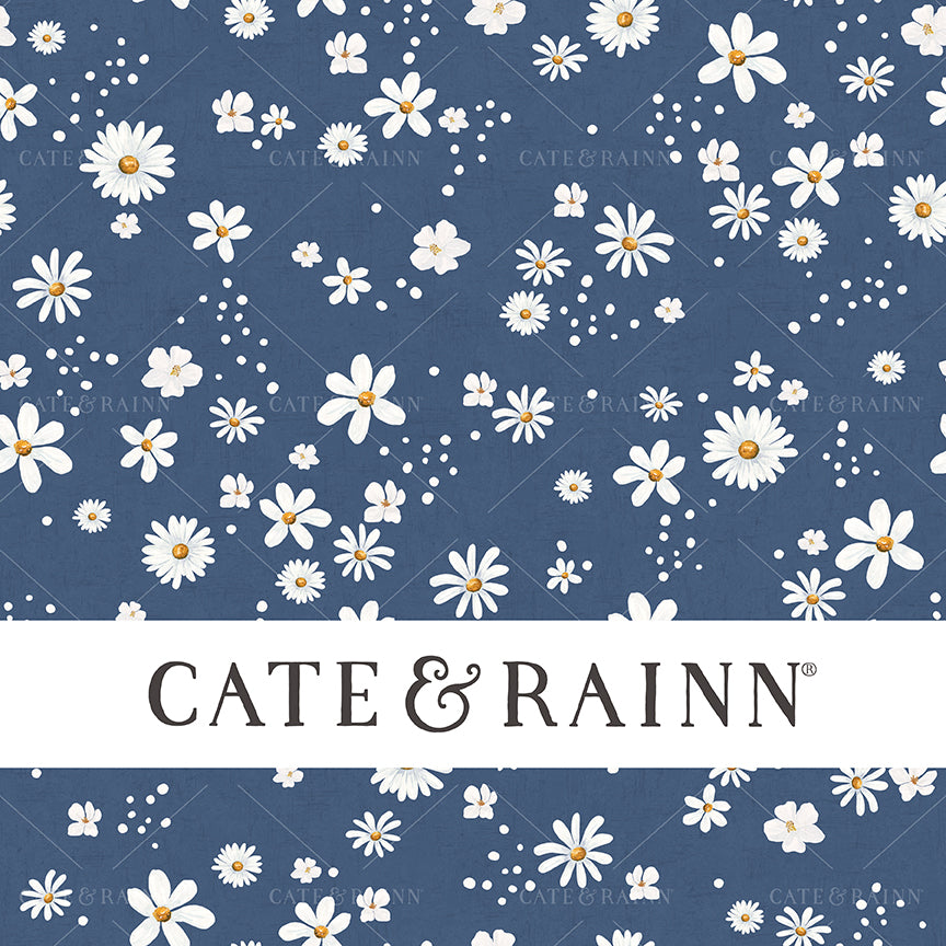 White Ditzy Floral on Periwinkle Blue Seamless Pattern | Wanderlust Collection