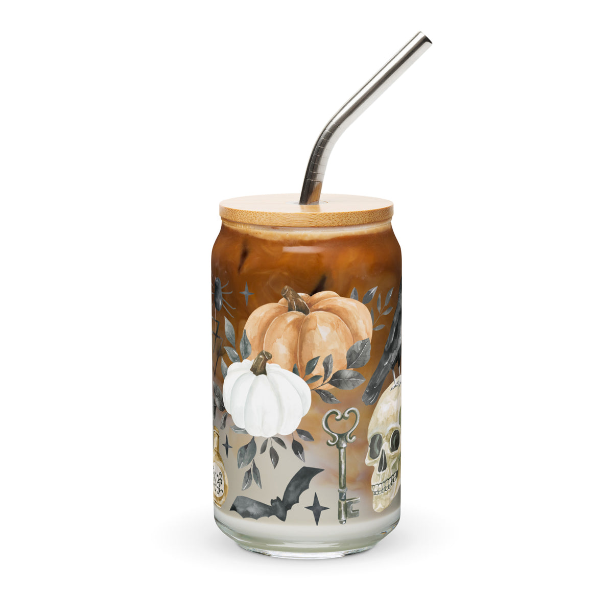 a glass jar with a metal straw in it