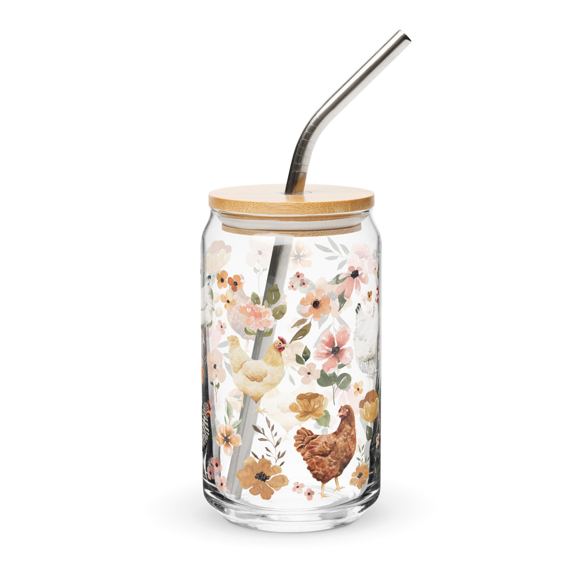 Charlotte Chicken Floral Glass Tumbler