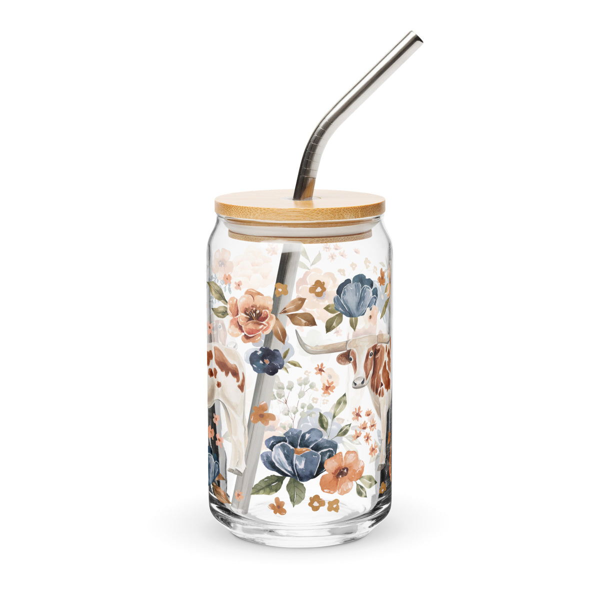 Farm and Meadow Longhorn Floral Glass Tumbler