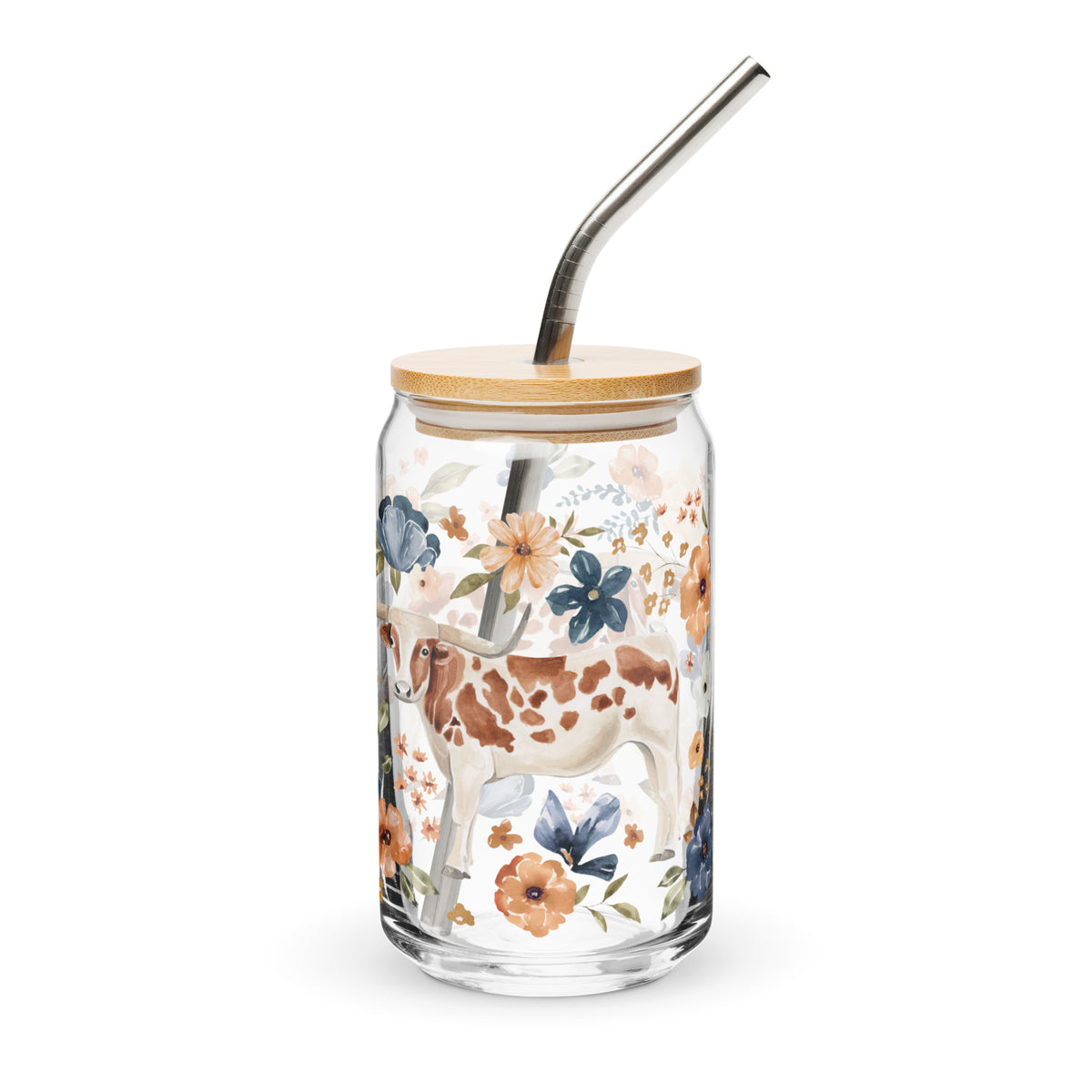 Farm and Meadow Longhorn Floral Glass Tumbler