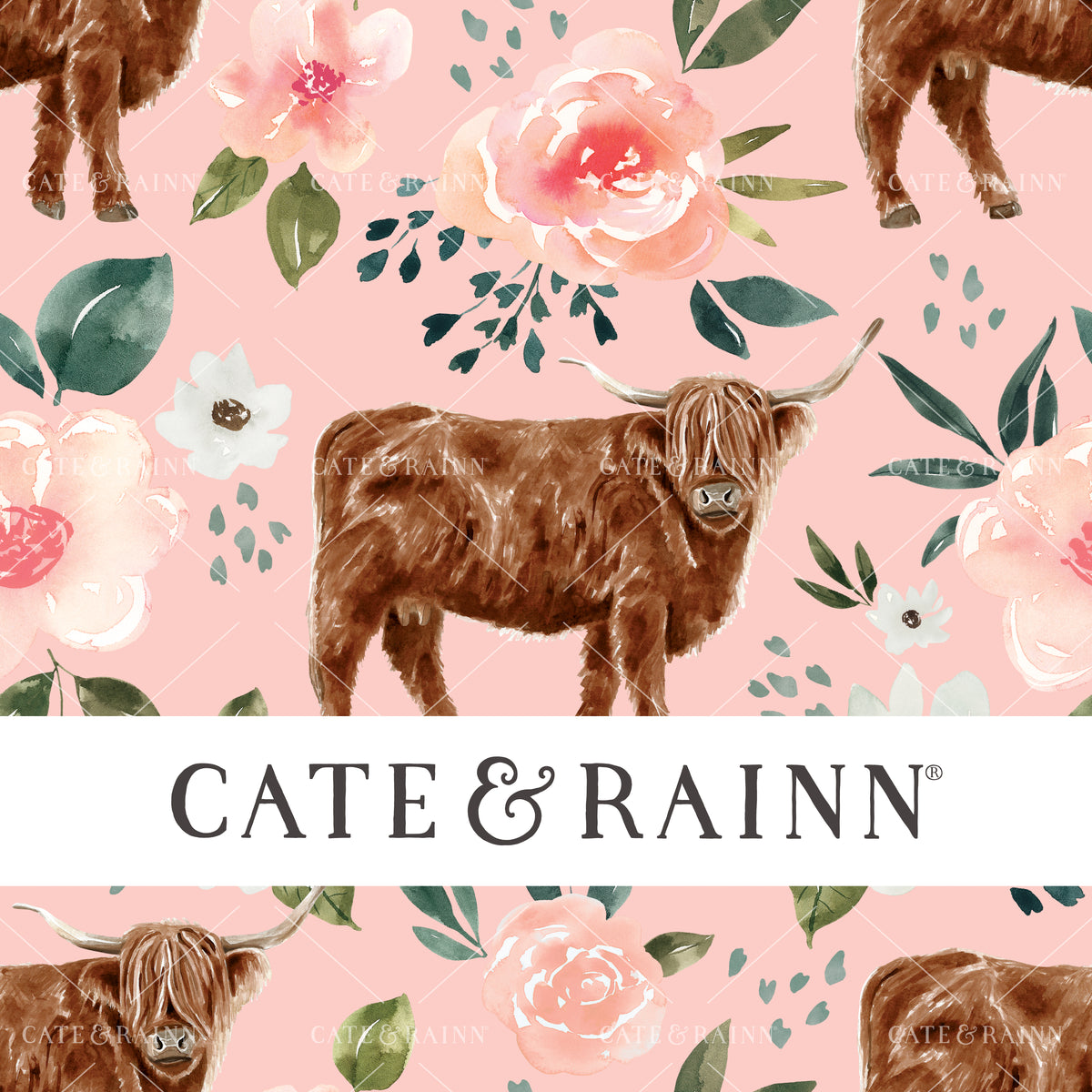Highland Cow Floral on Pink Seamless Pattern | Vintage Spring Collection