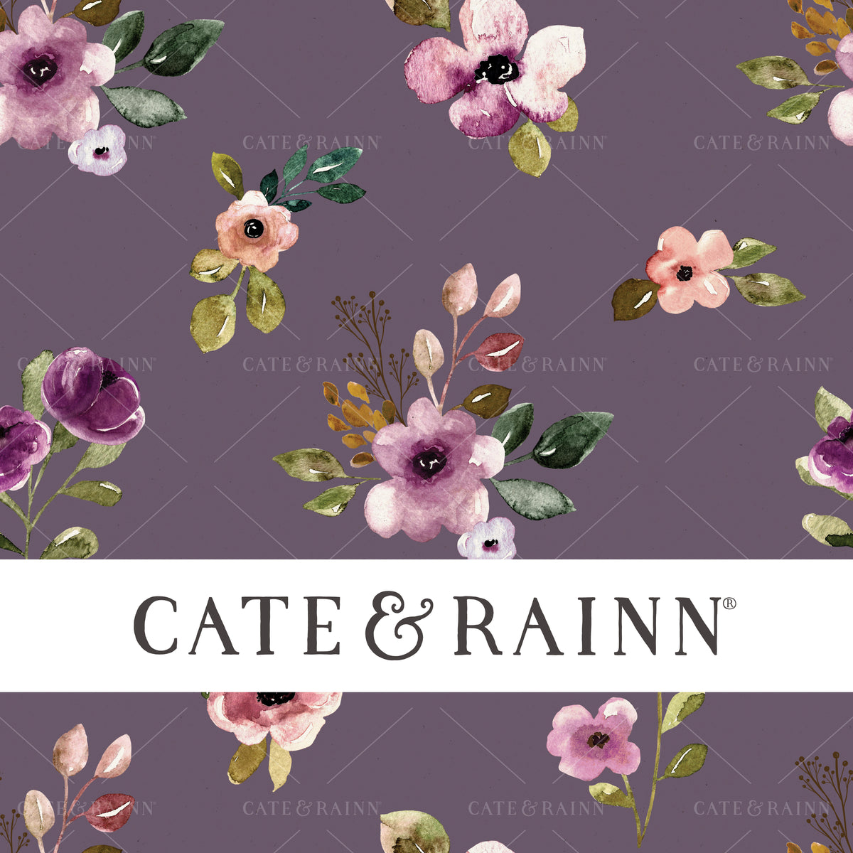 Watercolor Flowers on Purple Seamless Pattern | Autumn Amethyst Collection