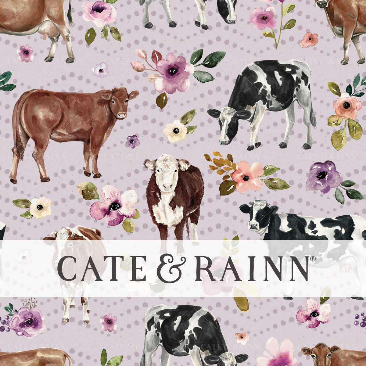 Cow Floral on Light Purple Seamless Pattern | Autumn Amethyst Collection