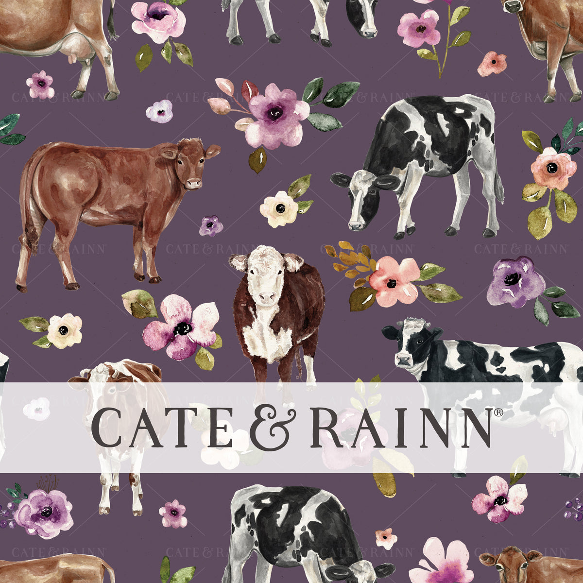 Cow Floral on Purple Seamless Pattern | Autumn Amethyst Collection