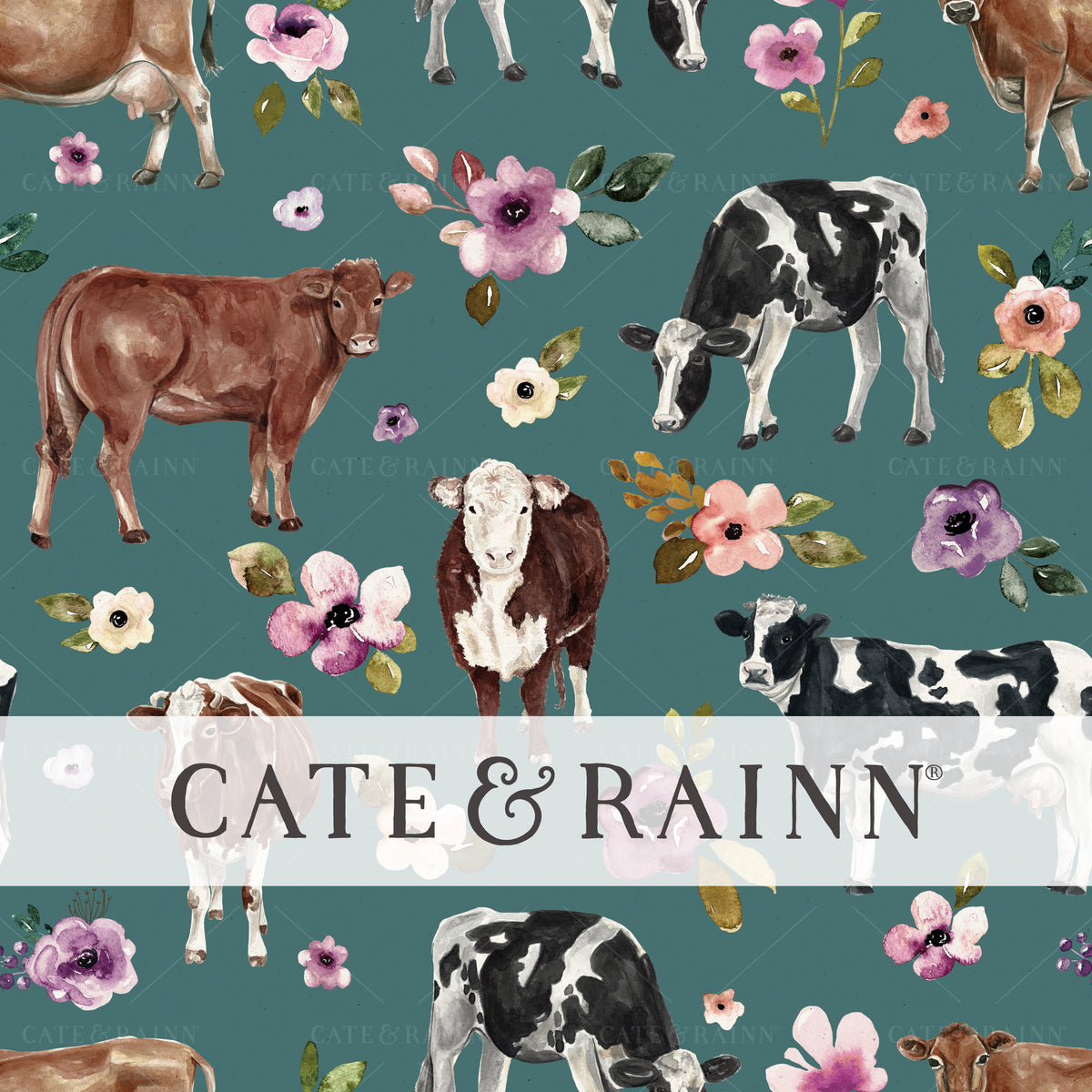 Watercolor Cow and Fall Floral Seamless Design