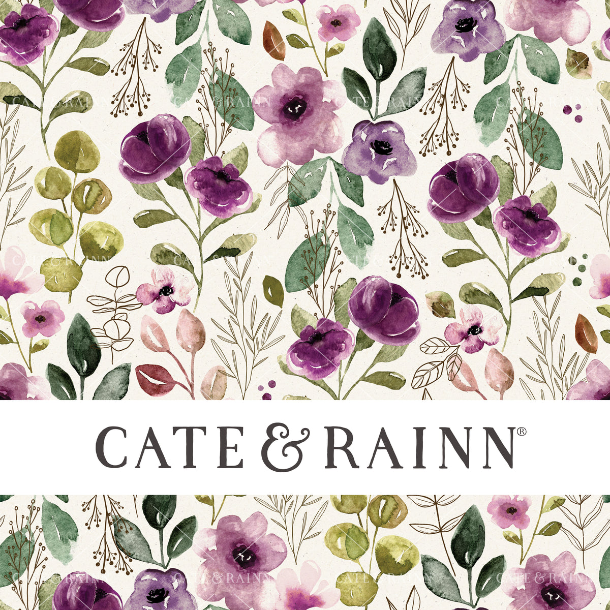 Watercolor Purple and Green Floral