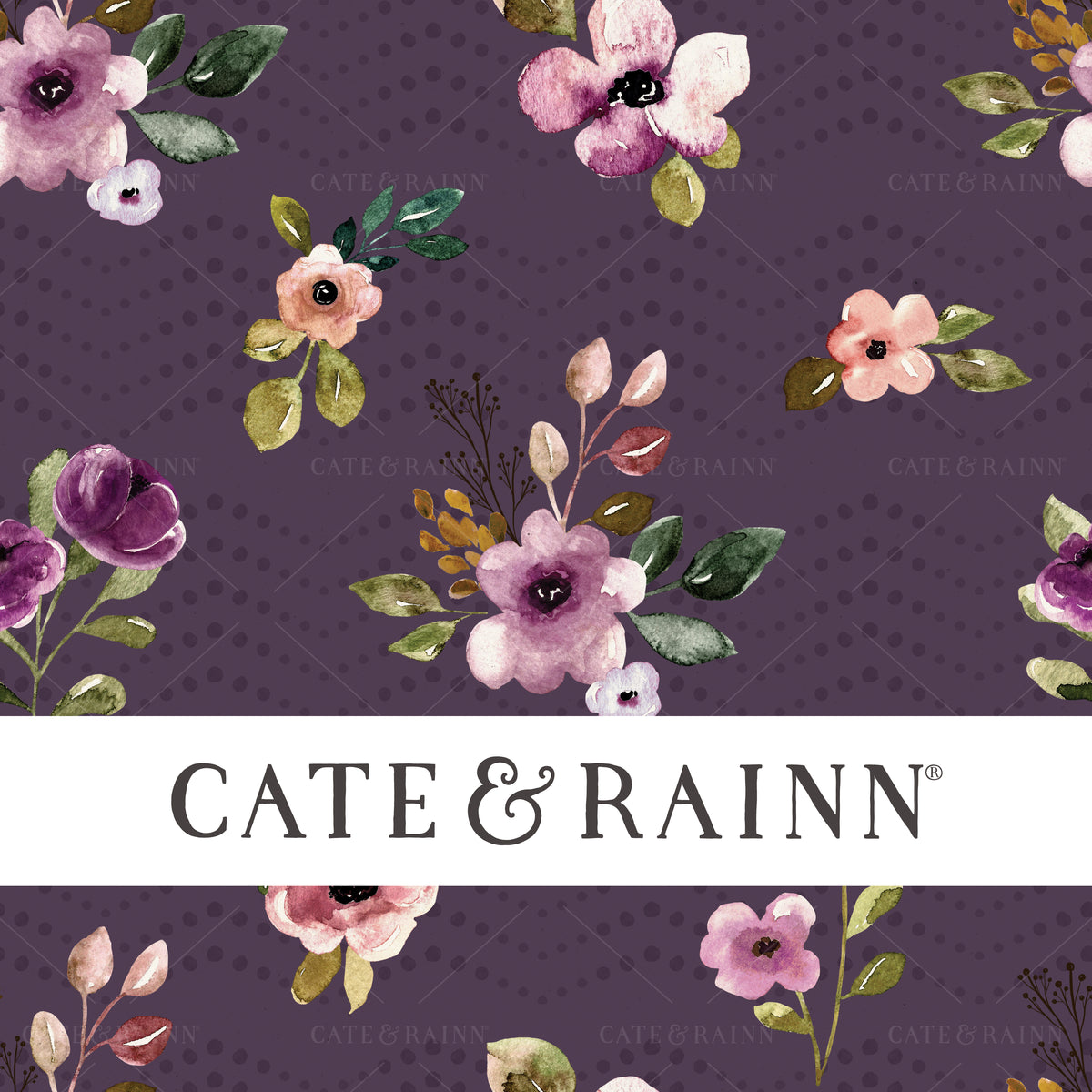 Watercolor Flowers and Dots on Purple Seamless Pattern | Autumn Amethyst Collection