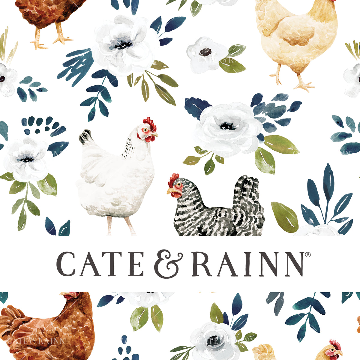 Farmhouse Floral Chickens Seamless Design