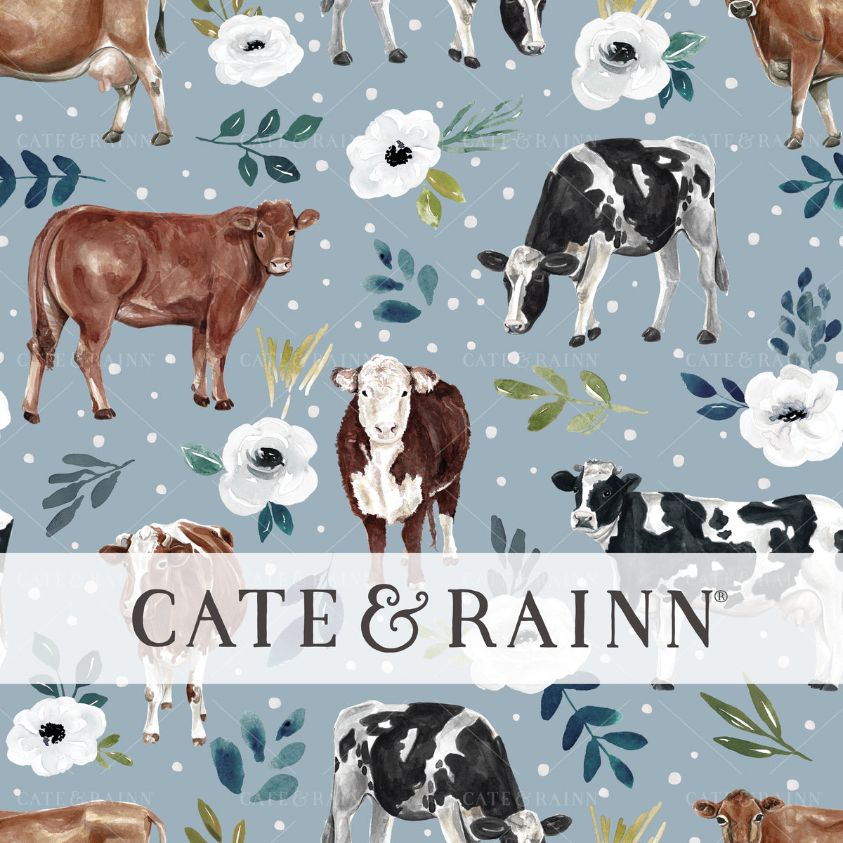 Blue and White Farm Animal, Cow Print