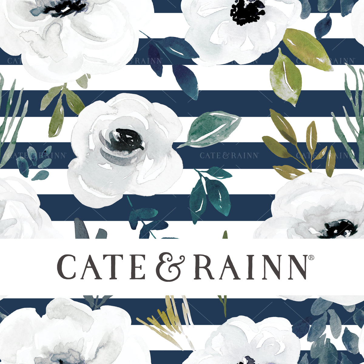 Navy Stripes and White Floral Design