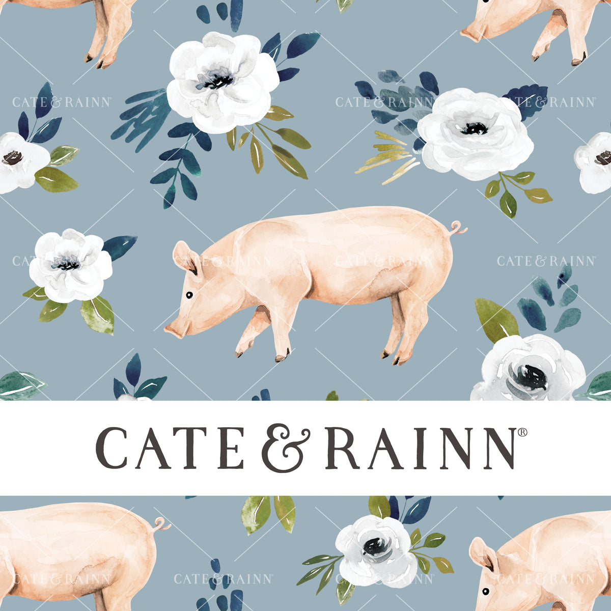 Farmhouse Pig Floral, Farm Animals Seamless Design