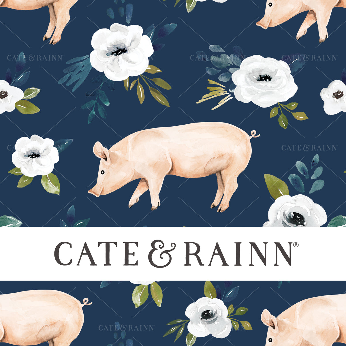 Floral Pigs on Navy Blue Seamless Pattern | Avaleigh Collection