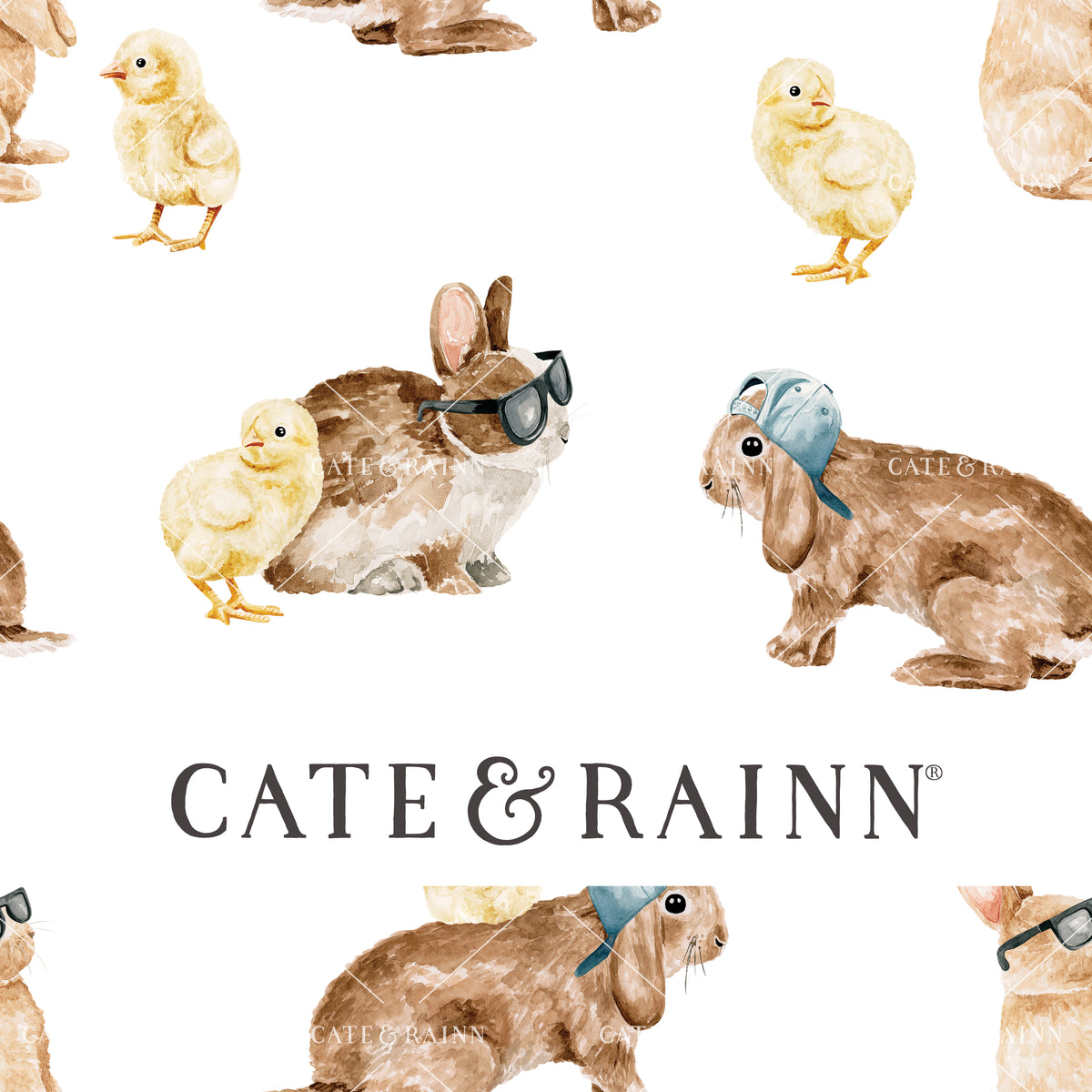 Cool Bunnies and Baby Chick for Easter Seamless Design