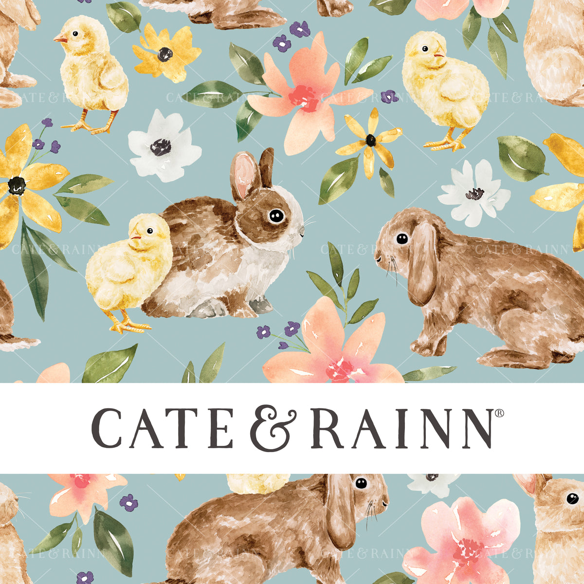 Easter bunny and baby chick floral seamless design