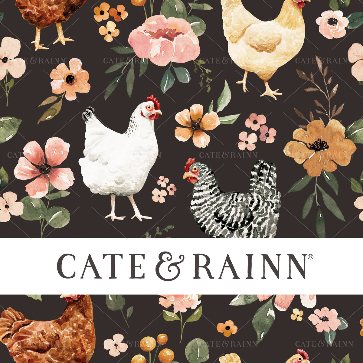 Charlotte Dark Floral Chickens Seamless Pattern | Charlotte Floral Collection