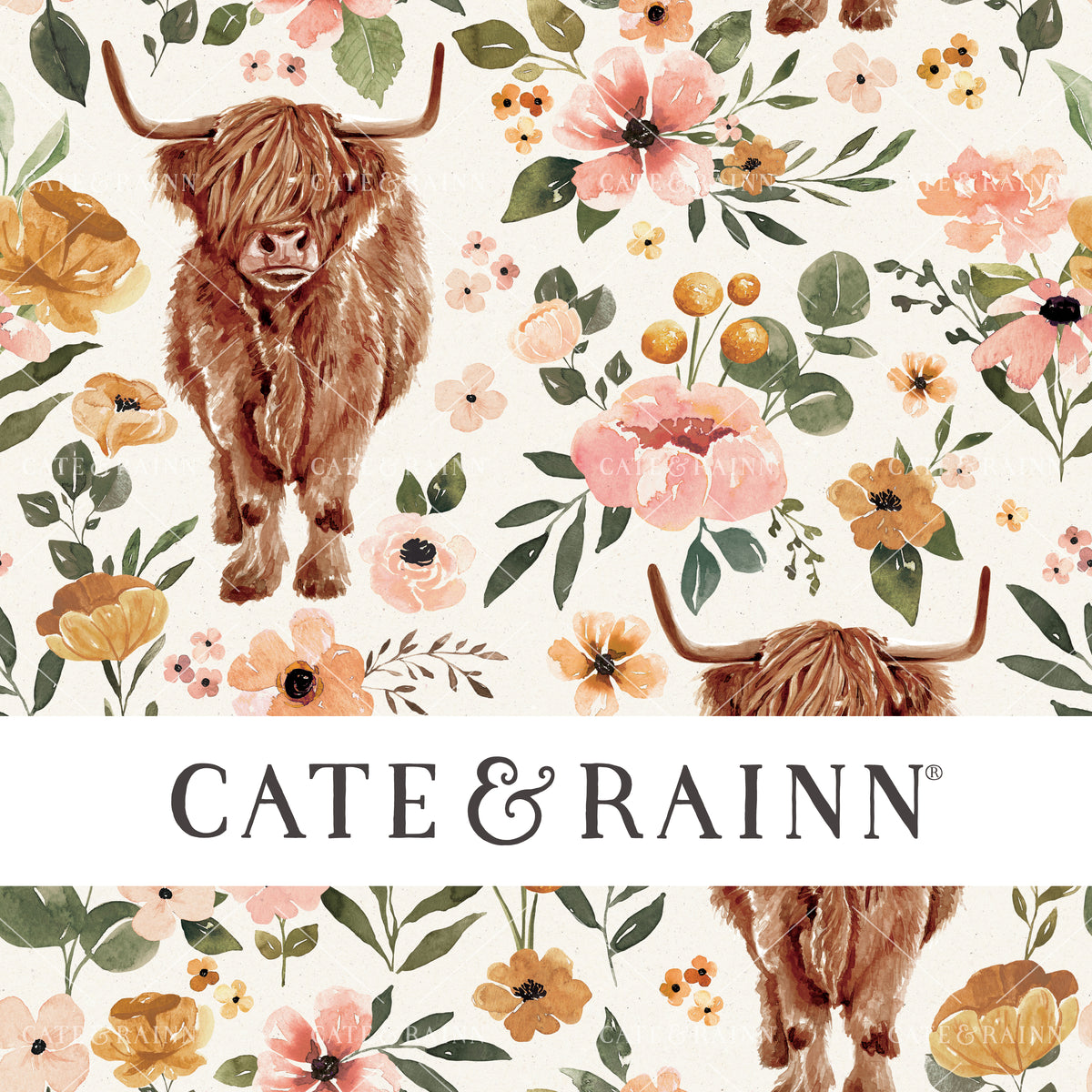 Charlotte Boho Vintage Floral Highland Cow Design 