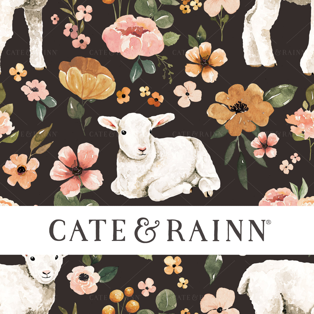 Charlotte Dark Floral Lambs Seamless Pattern | Charlotte Floral Collection