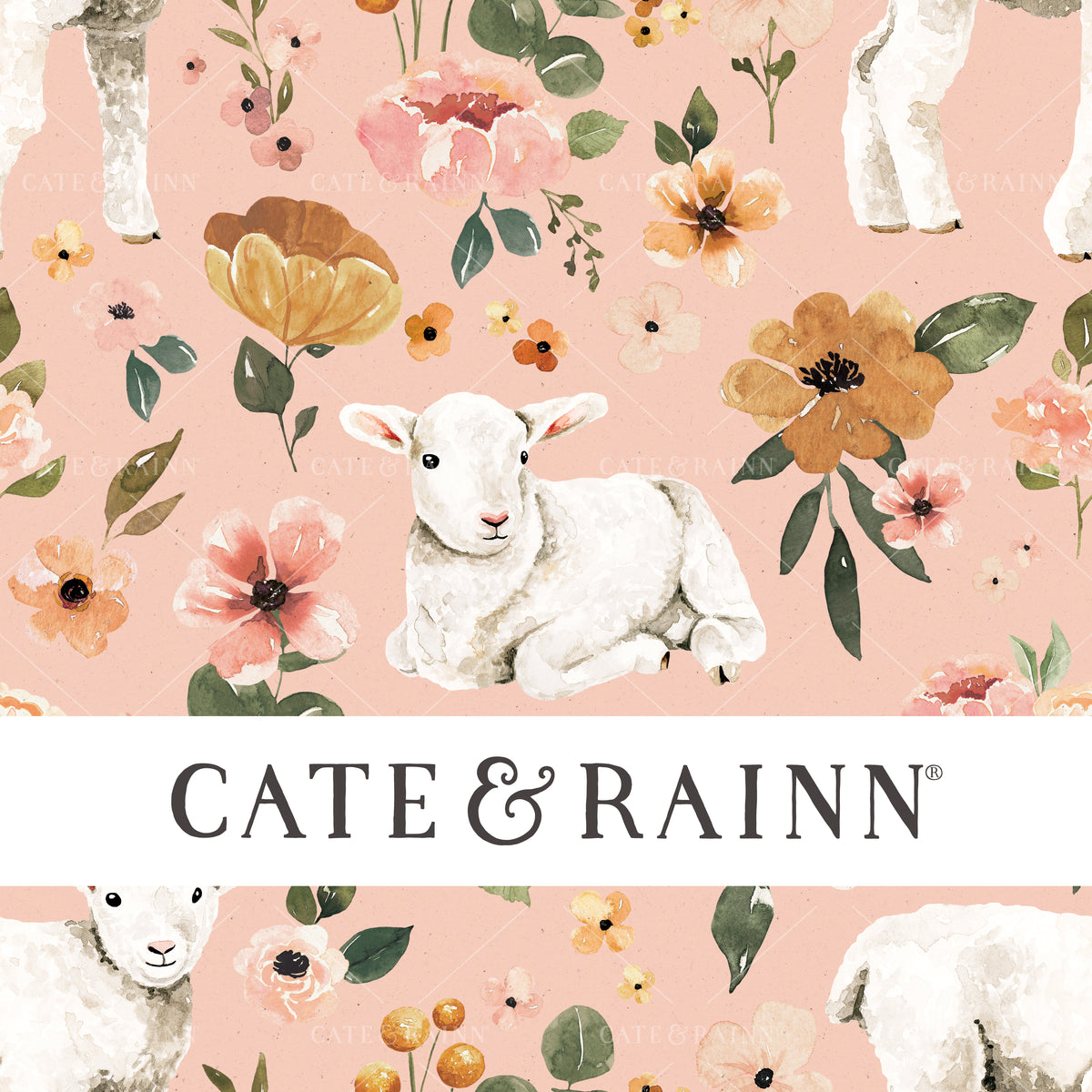 Charlotte Floral Lambs on Pink Seamless Pattern | Charlotte Floral Collection